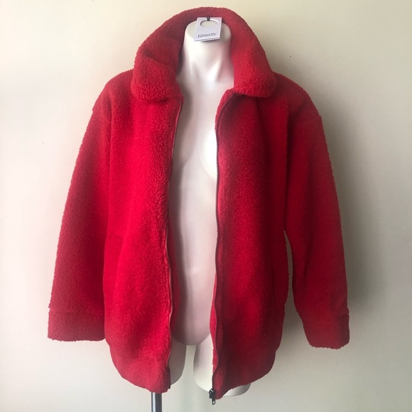 Charlie Holiday Somerset Oversized Faux Fur Teddy Jacket, RED S NWT - Picture 7 of 11